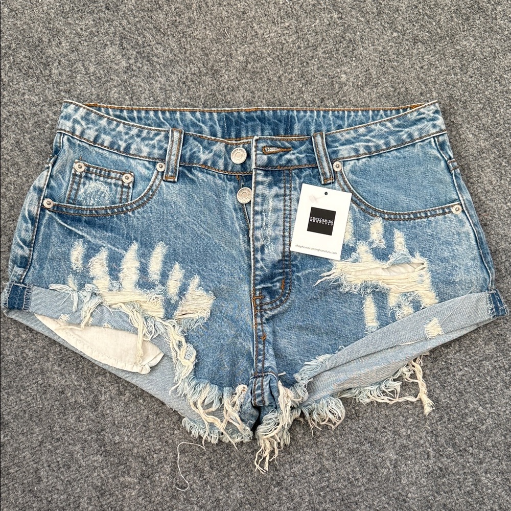 Ripped Blue Denim Jean Shorts